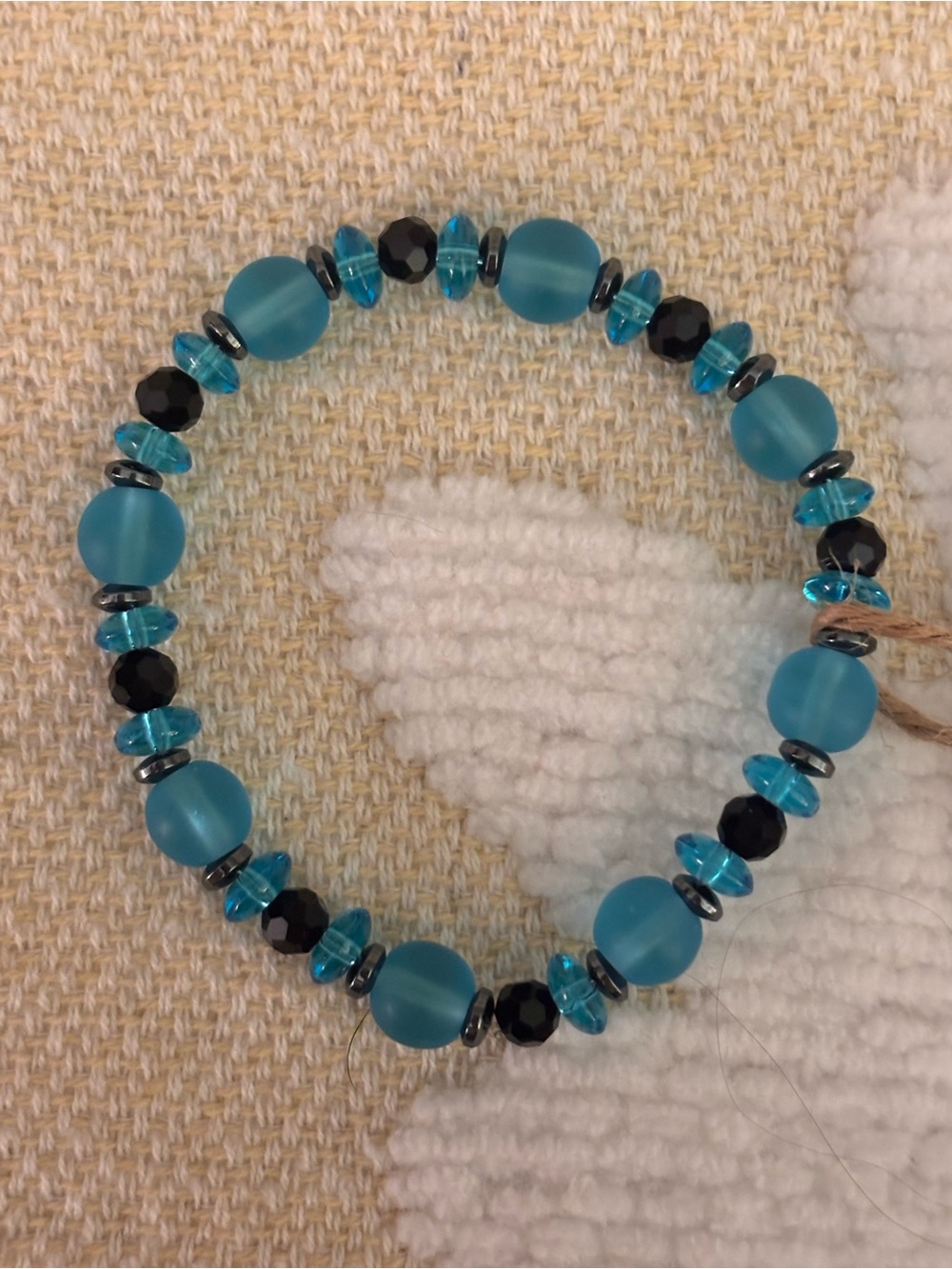 Turquoise and Black Beaded Stretch Bracelet